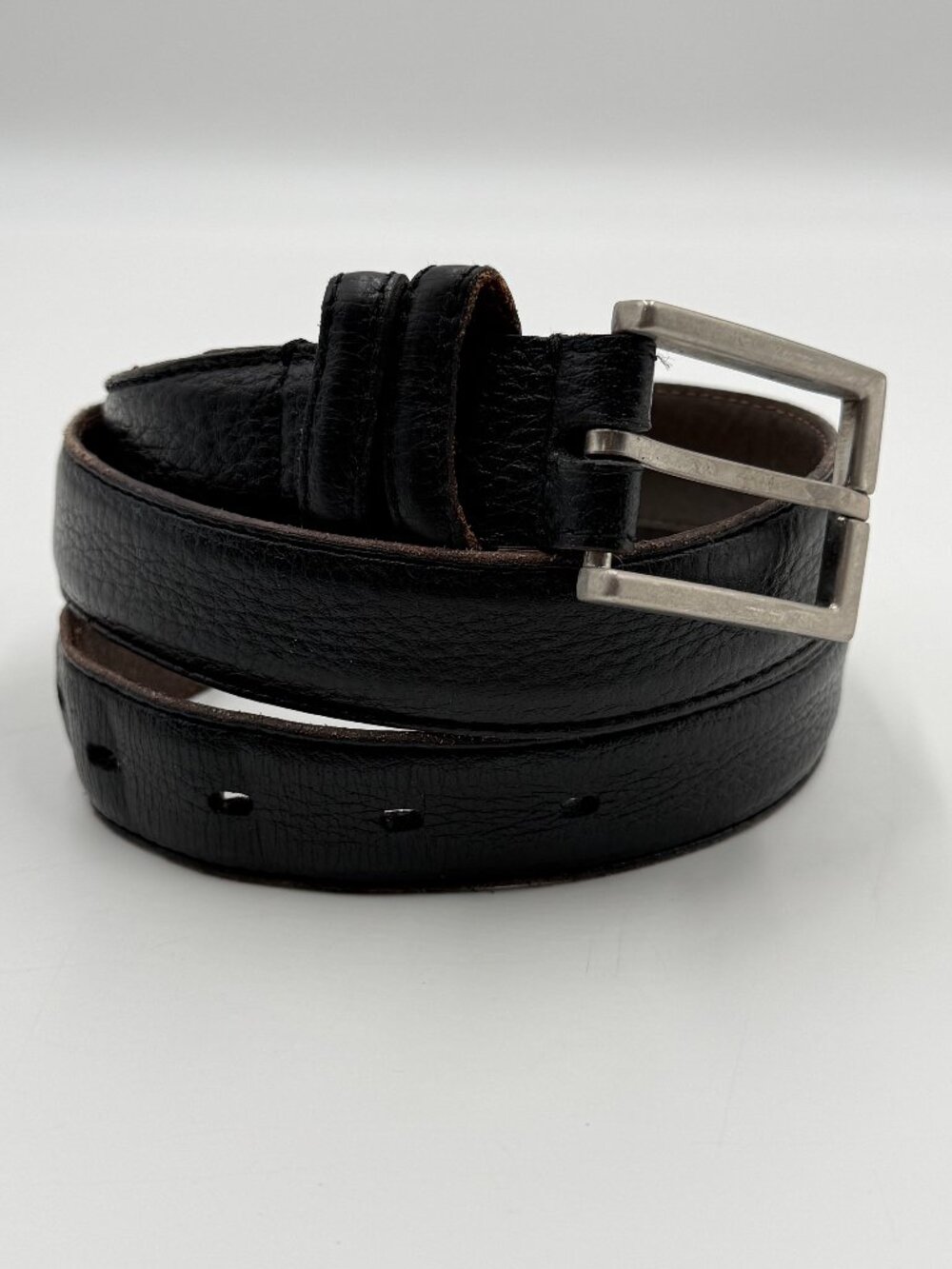 Full Grain Genuine Leather Casual Dress Belt Mens Size 34 Black Silver Buckle 1"